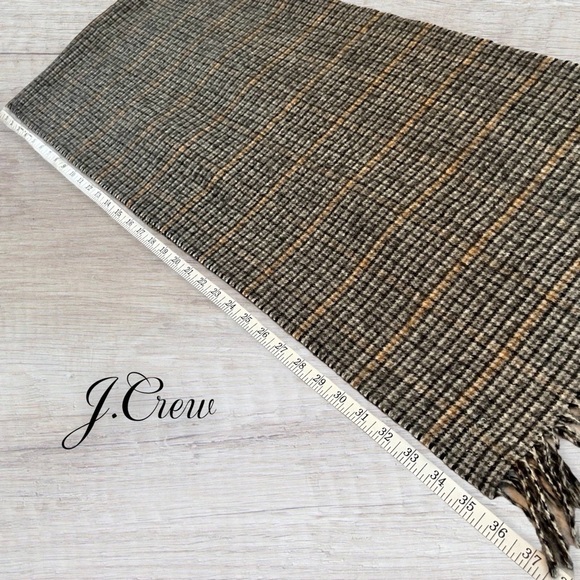 J.Crew RARE 100% cashmere Scottish houndstooth plaid long scarf with fringe - Picture 6 of 9
